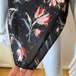 Rebecca Taylor Ikat Poplin Tulip Ruffle Top  Dark Floral Summer Silk Blend SZ 10